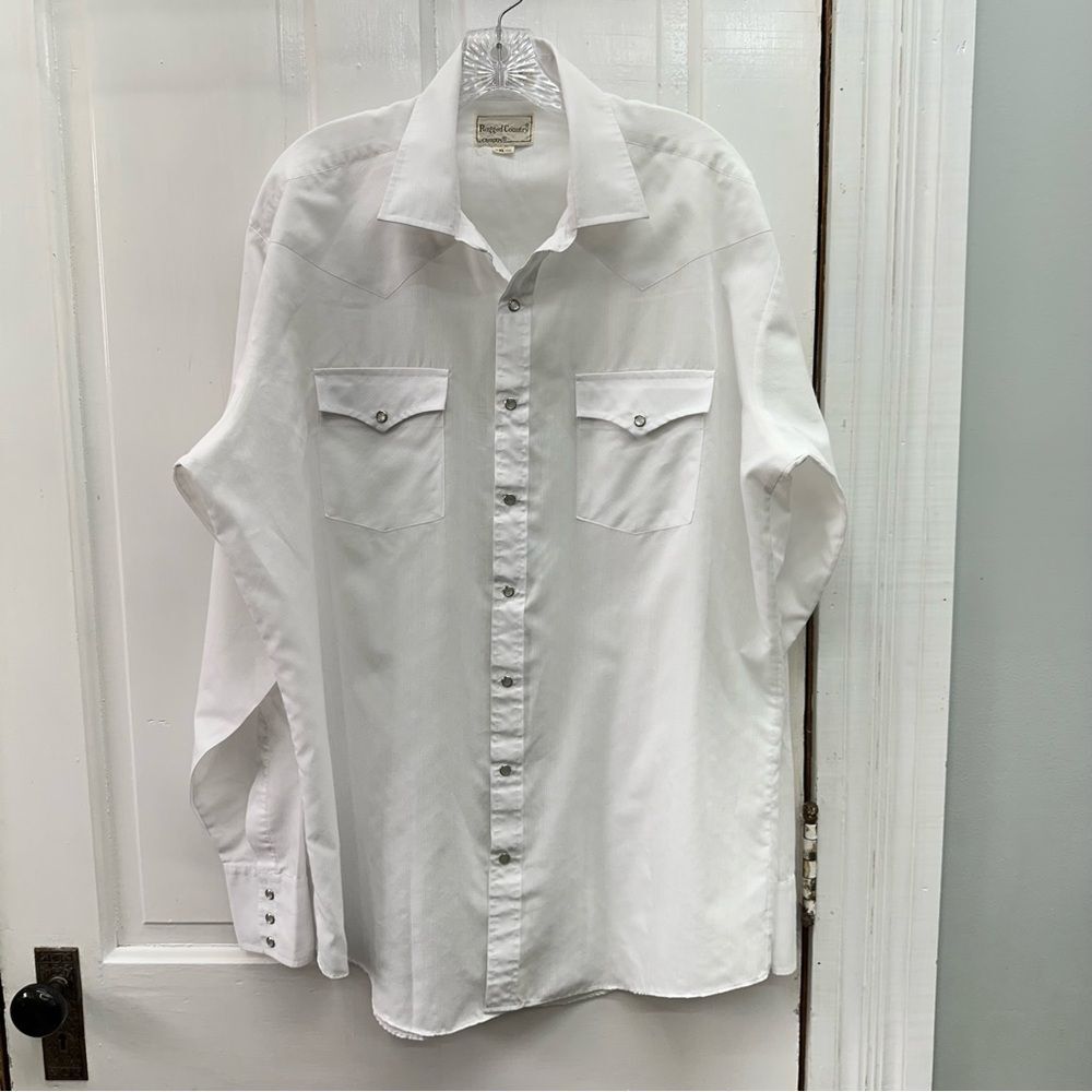 Rugged Country Campus Tall Man western pearl snap  white dress shirt‎ men's xl.